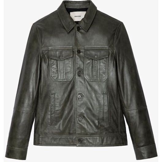 Zadig & Voltaire Men's Lasso Leather Jacket In Moss Soft Leather Large Msrp $798